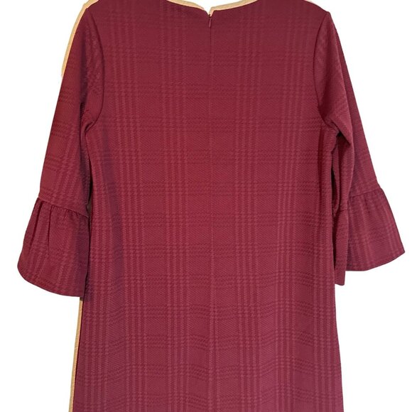 Banana Republic Plaid Textured Burgundy Dress With 3/4 Bell Sleeves Size M - Picture 10 of 12